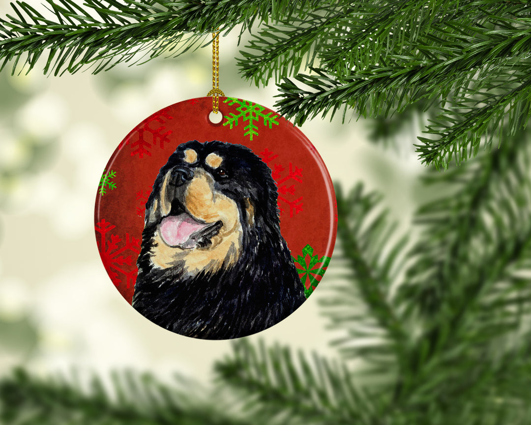 Tibetan Mastiff Red Snowflakes Holiday Christmas Ceramic Ornament SS4719 Image 2