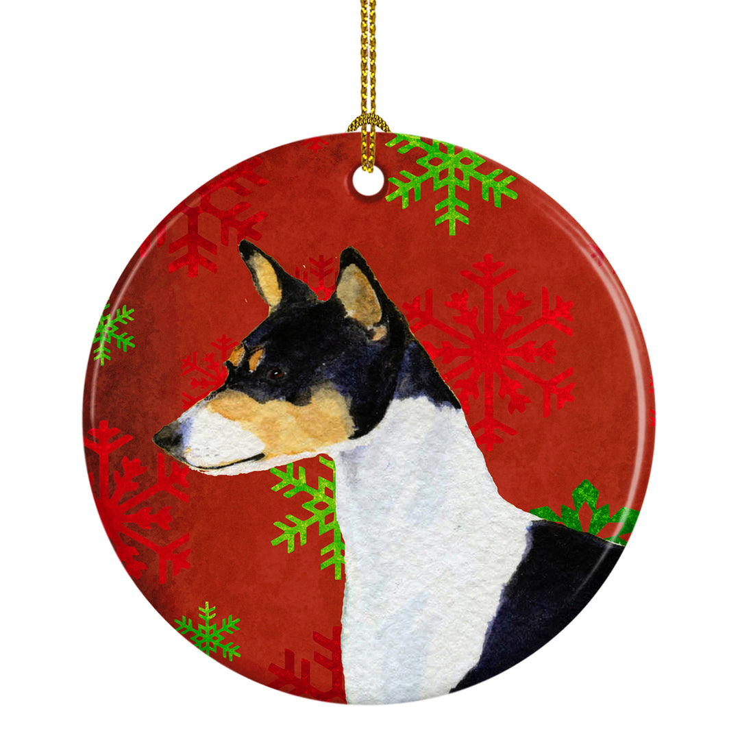 Basenji Red Snowflakes Holiday Christmas Ceramic Ornament SS4721 Image 1