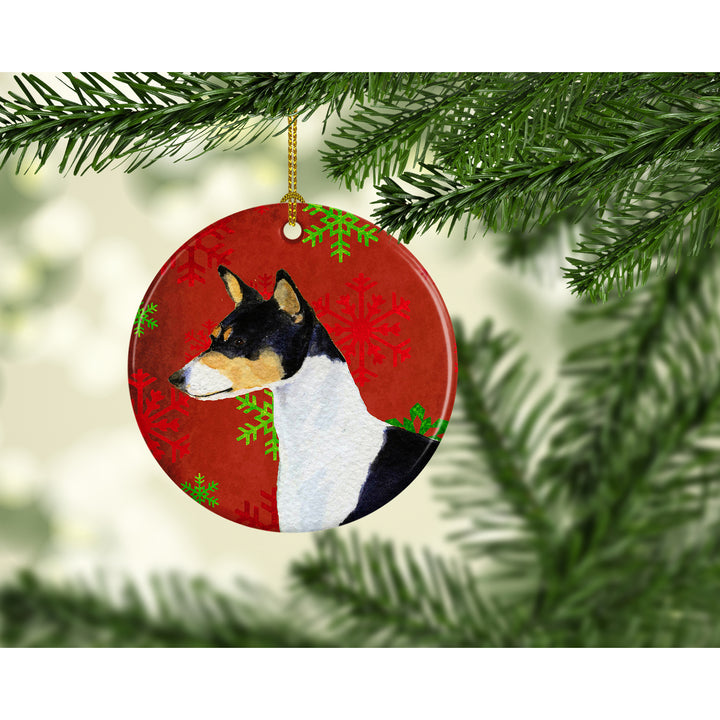 Basenji Red Snowflakes Holiday Christmas Ceramic Ornament SS4721 Image 2