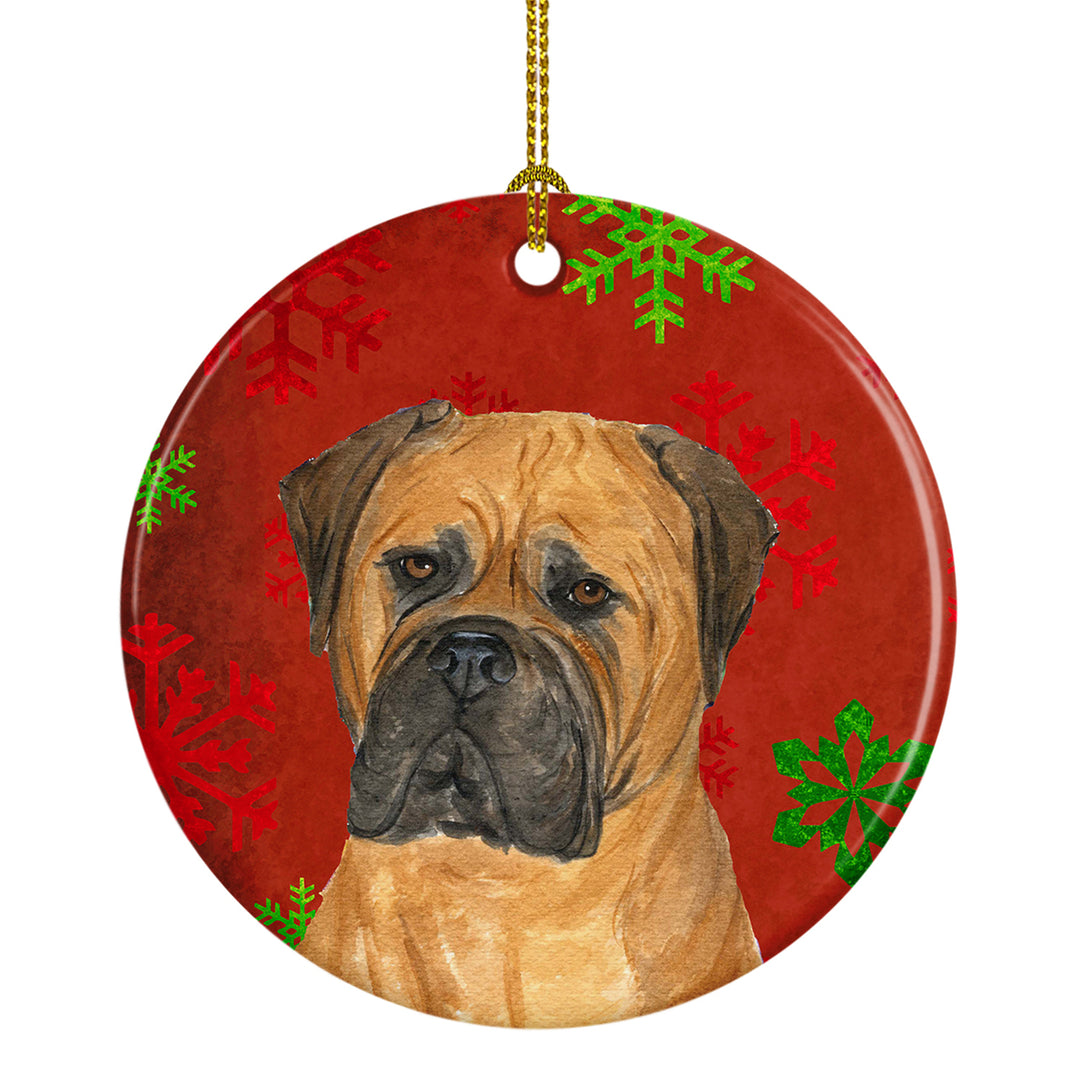 Bullmastiff Red Snowflakes Holiday Christmas Ceramic Ornament SS4724 Image 1