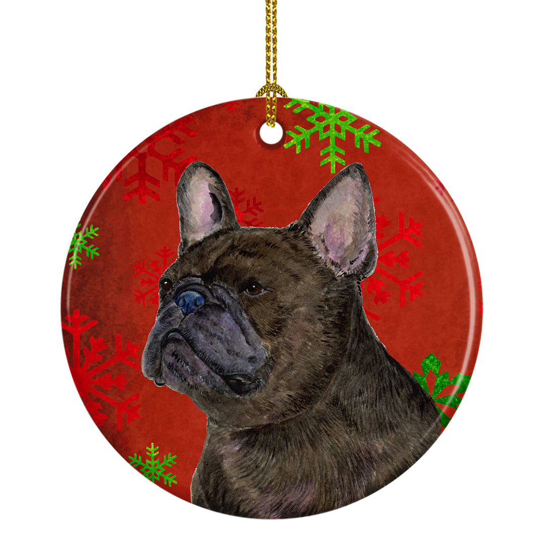 French Bulldog Red Snowflakes Holiday Christmas Ceramic Ornament SS4726 Image 1