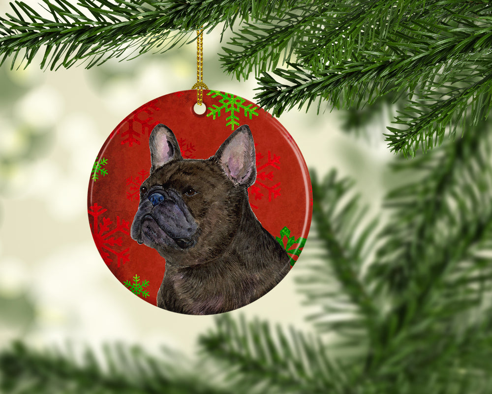 French Bulldog Red Snowflakes Holiday Christmas Ceramic Ornament SS4726 Image 2