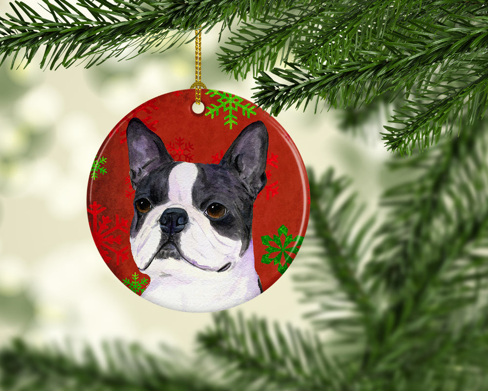 Boston Terrier Red Snowflakes Holiday Christmas Ceramic Ornament SS4723 Image 2