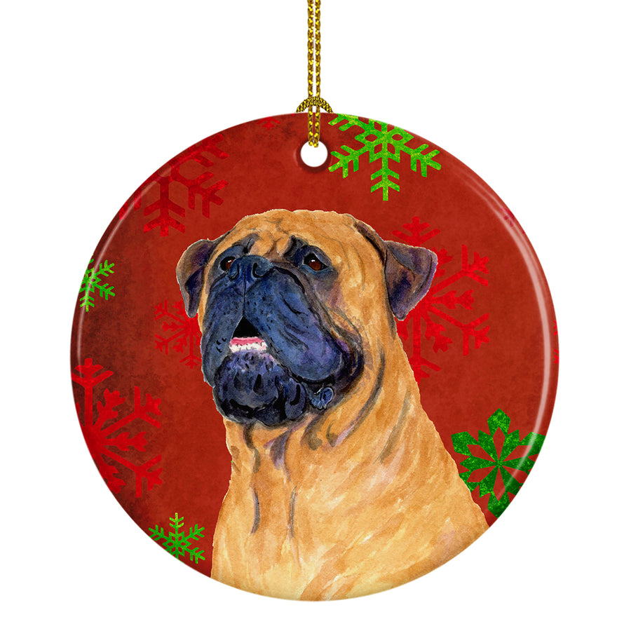 Mastiff Red Snowflakes Holiday Christmas Ceramic Ornament SS4727 Image 1