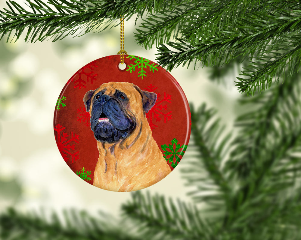 Mastiff Red Snowflakes Holiday Christmas Ceramic Ornament SS4727 Image 2