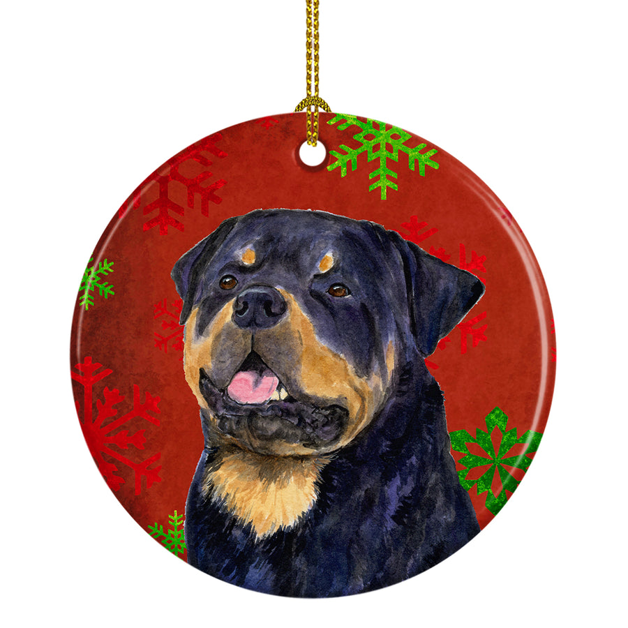 Rottweiler Red Snowflakes Holiday Christmas Ceramic Ornament SS4731 Image 1