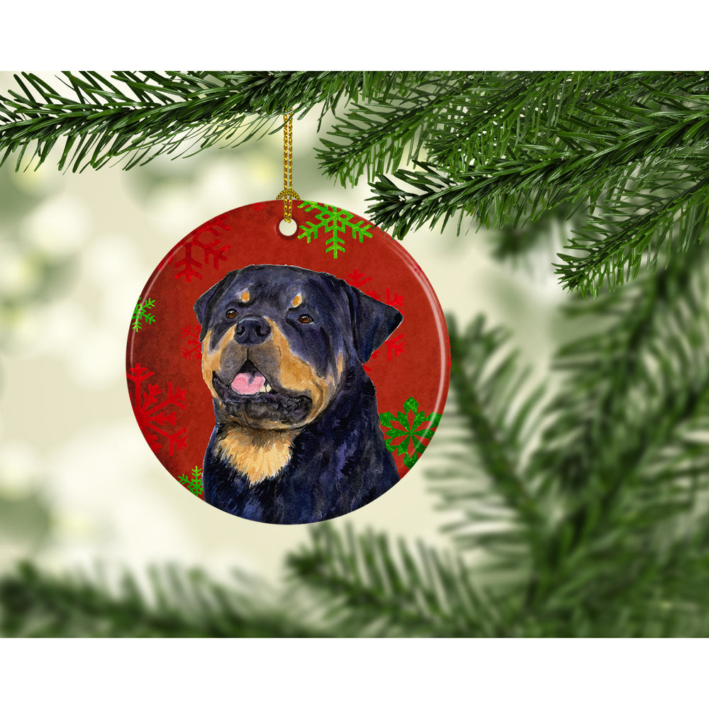 Rottweiler Red Snowflakes Holiday Christmas Ceramic Ornament SS4731 Image 2