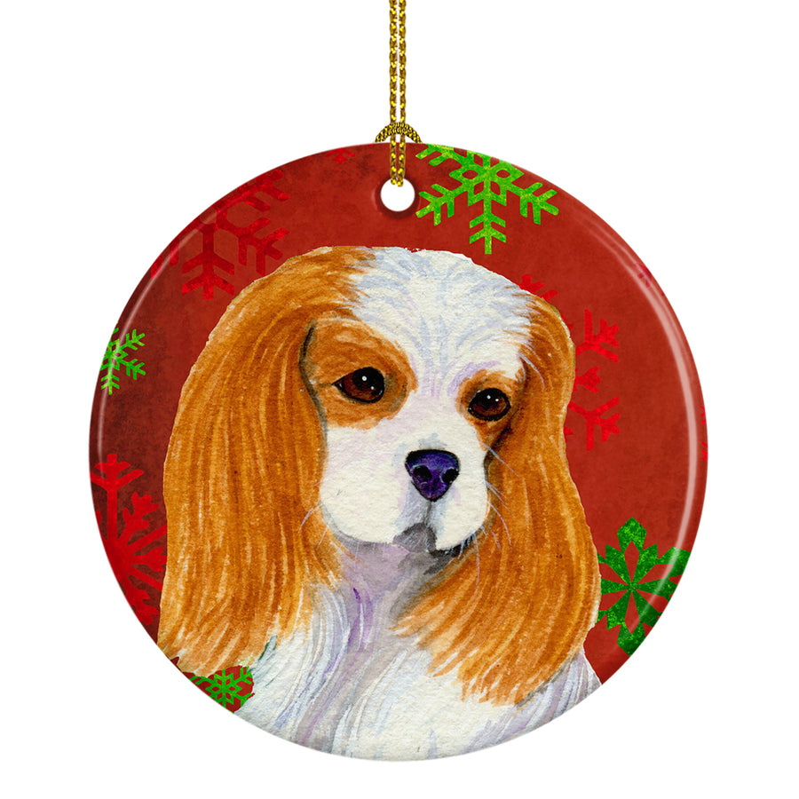 Cavalier Spaniel Red Snowflakes Holiday Christmas Ceramic Ornament SS4734 Image 1