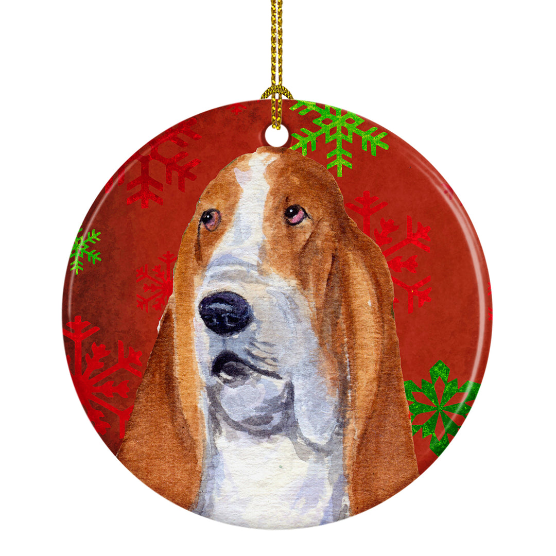 Basset Hound Red Snowflakes Holiday Christmas Ceramic Ornament SS4735 Image 1