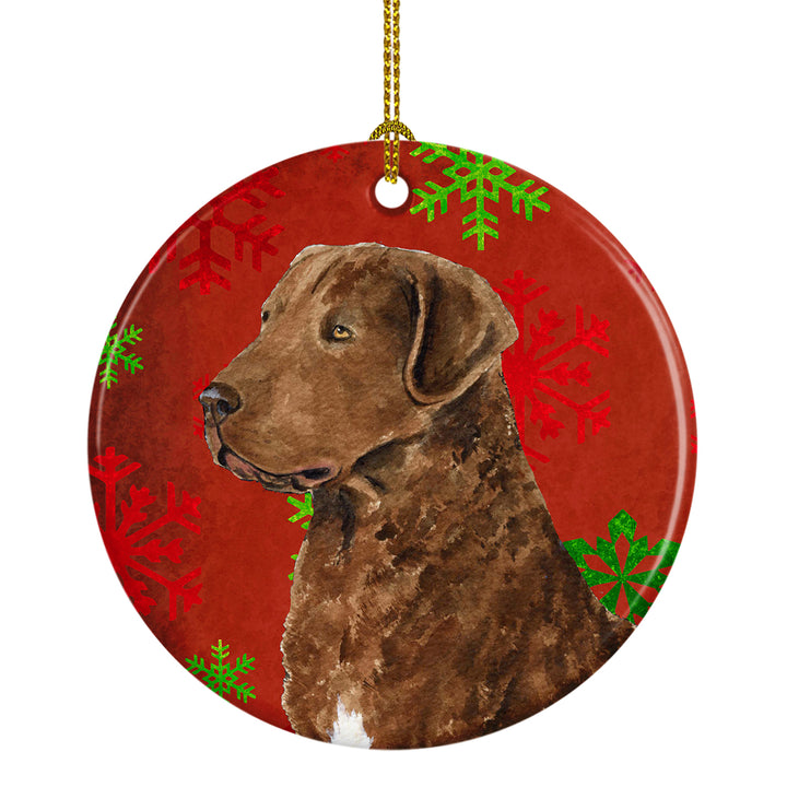 Chesapeake Bay Retriever Red Snowflakes Holiday Christmas Ceramic Ornament Image 1