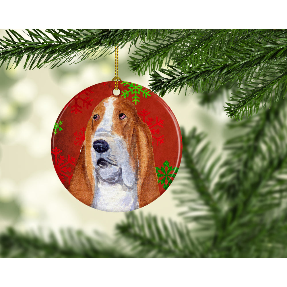 Basset Hound Red Snowflakes Holiday Christmas Ceramic Ornament SS4735 Image 2