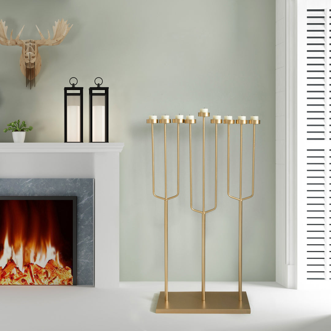 Modern Metal Hanukkah Menorah 9 Branch Tea Light Candle Holders 22.75" W Image 3