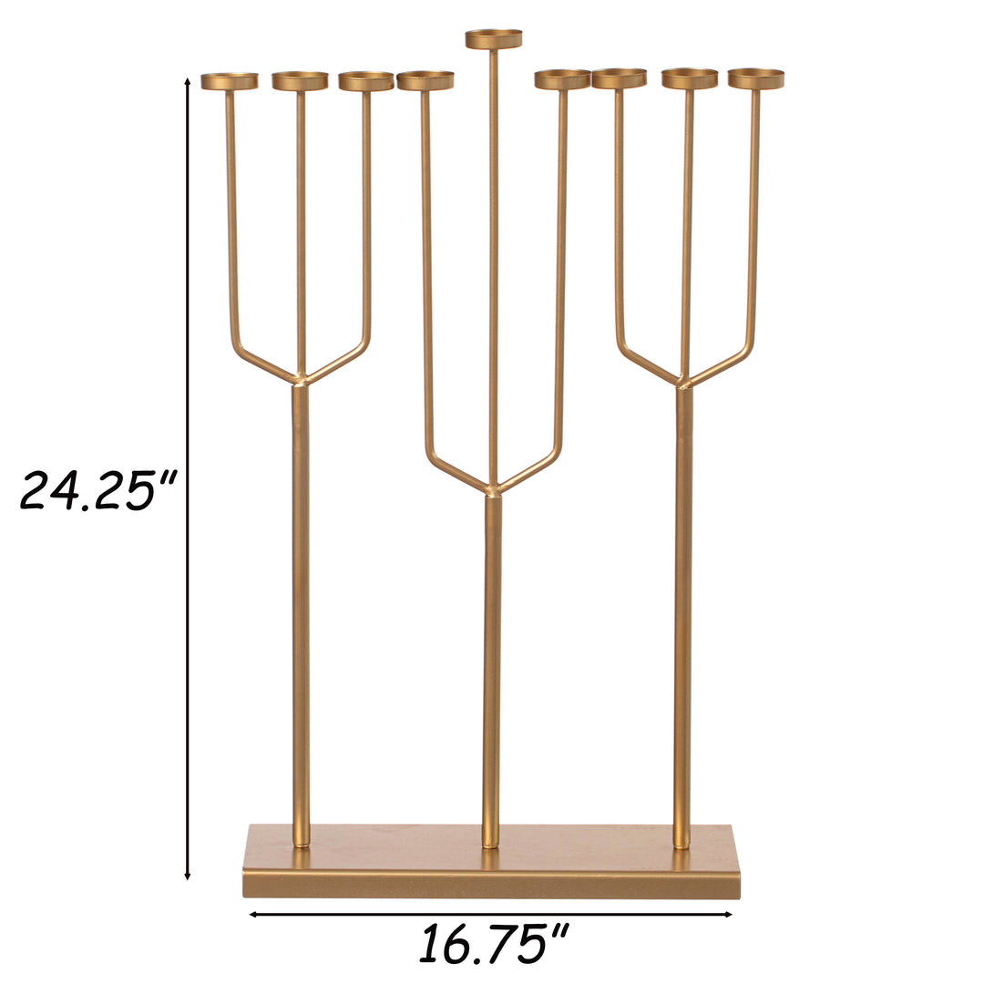 Modern Metal Hanukkah Menorah 9 Branch Tea Light Candle Holders 22.75" W Image 6