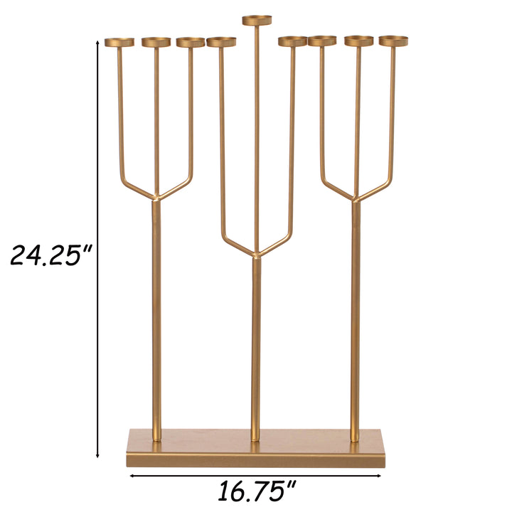 Modern Metal Hanukkah Menorah 9 Branch Tea Light Candle Holders 22.75" W Image 6