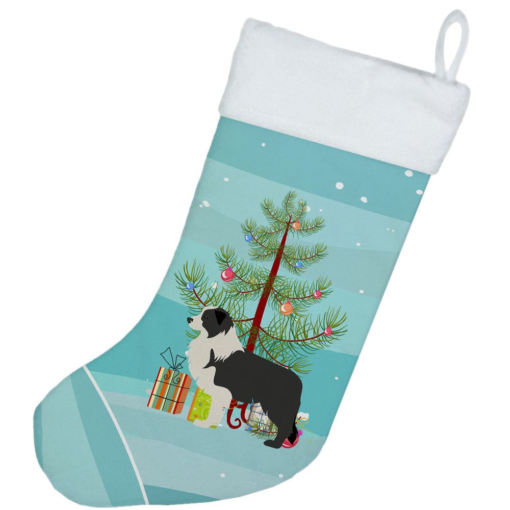 Black Border Collie Merry Christmas Tree Christmas Stocking Image 2