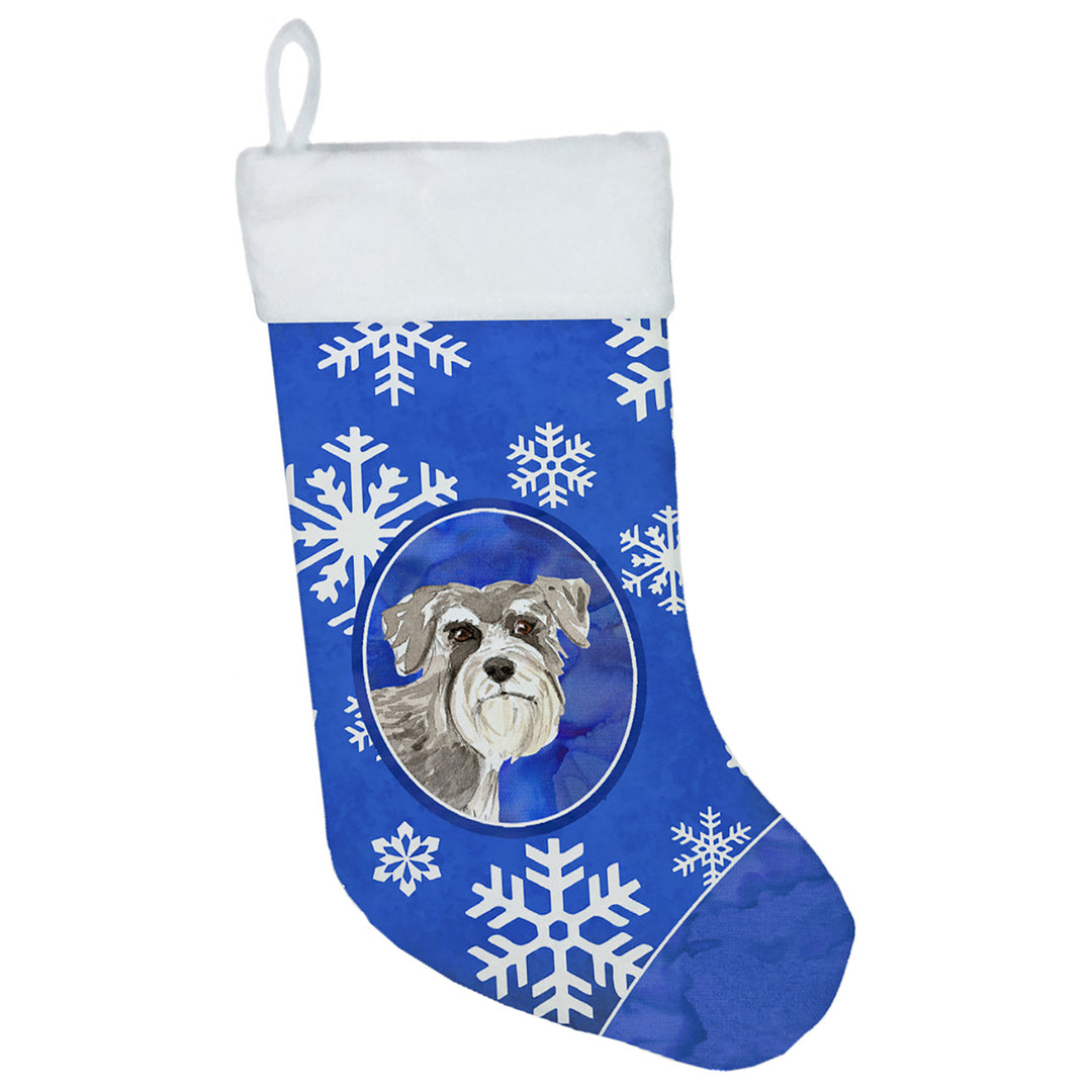 Schnauzer Style 1 Winter Snowflakes Christmas Stocking Image 1