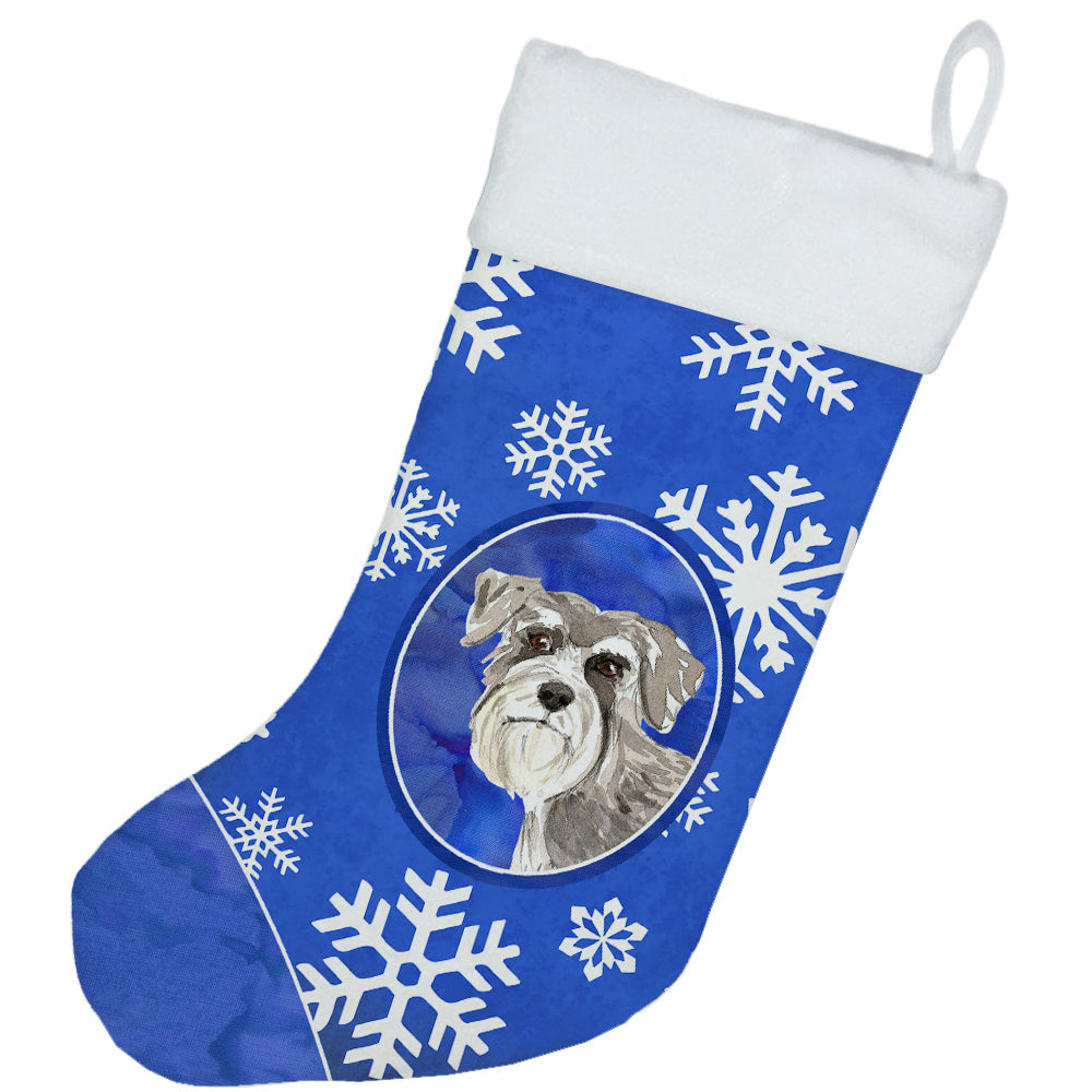 Schnauzer Style 1 Winter Snowflakes Christmas Stocking Image 2