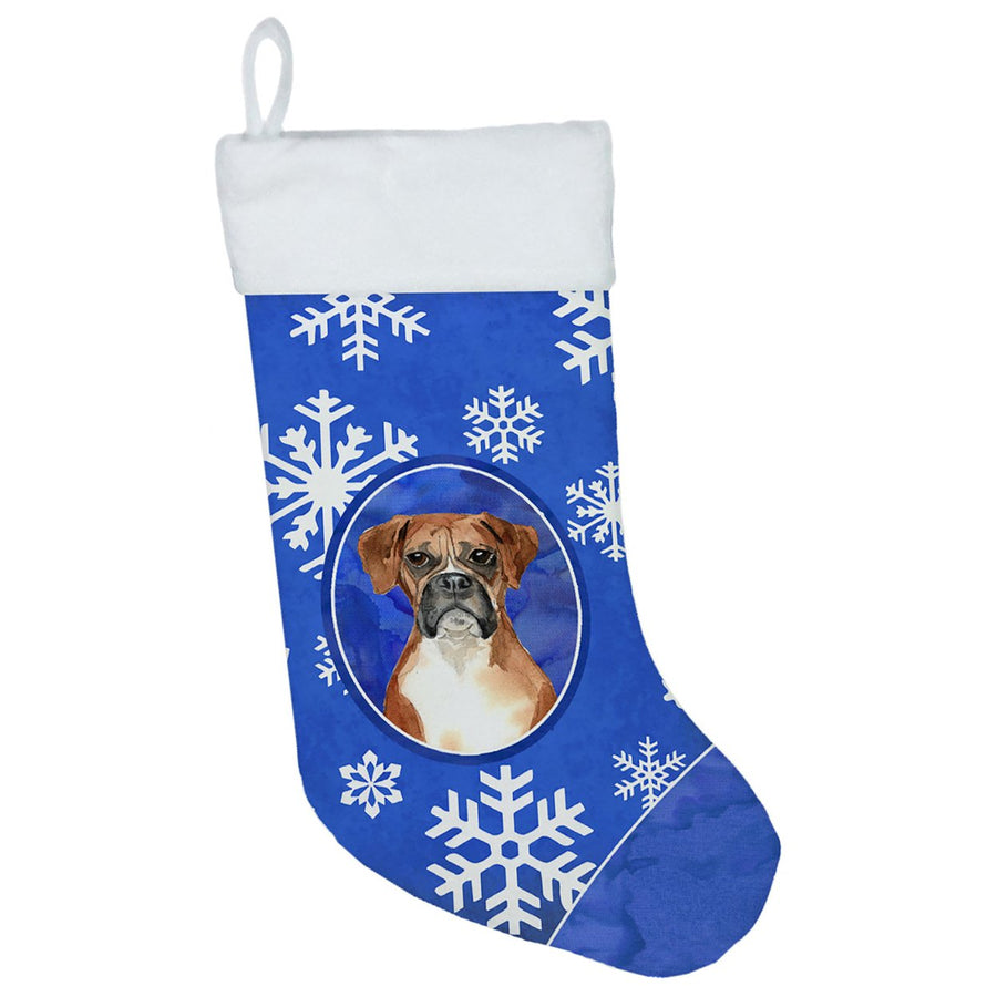 Boxer Winter Snowflakes Christmas Stocking Image 1