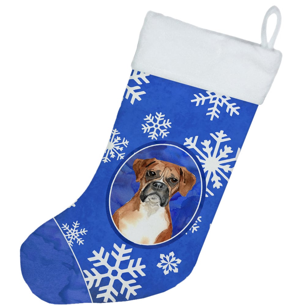 Boxer Winter Snowflakes Christmas Stocking Image 2