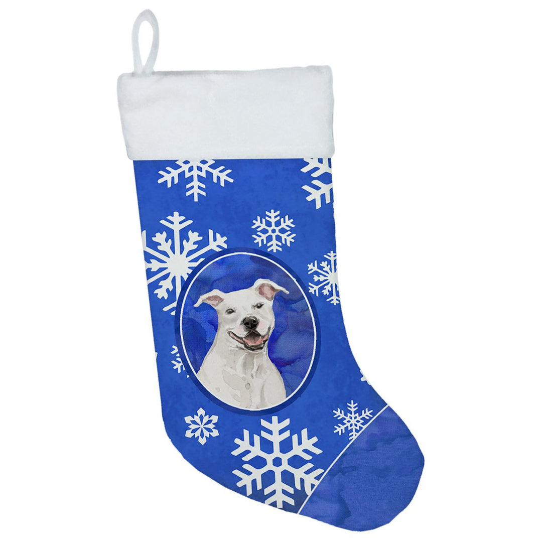 Winter Snowflakes White Staffordshire Bull Terrier Christmas Stocking Image 1