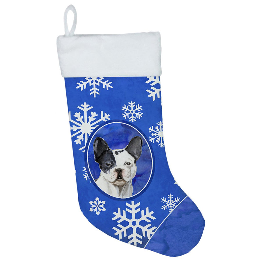 Winter Snowflakes French Bulldog Christmas Stocking Image 1