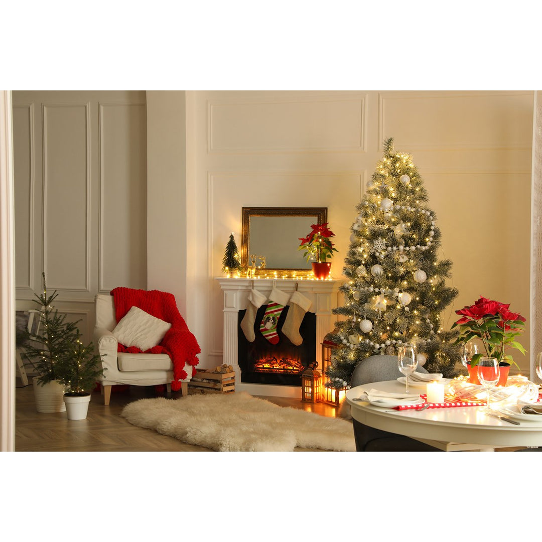 Christmas Snowflakes Tricolor Cavalier Spaniel Christmas Stocking Image 3
