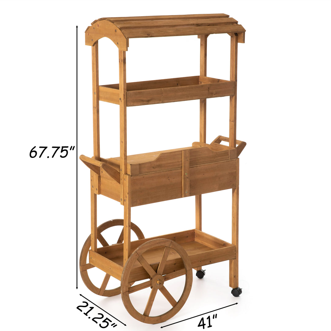 Large Wooden Display Rolling Table with Drawers and Wheels 3 Tier with Shelves for Food and More Image 4