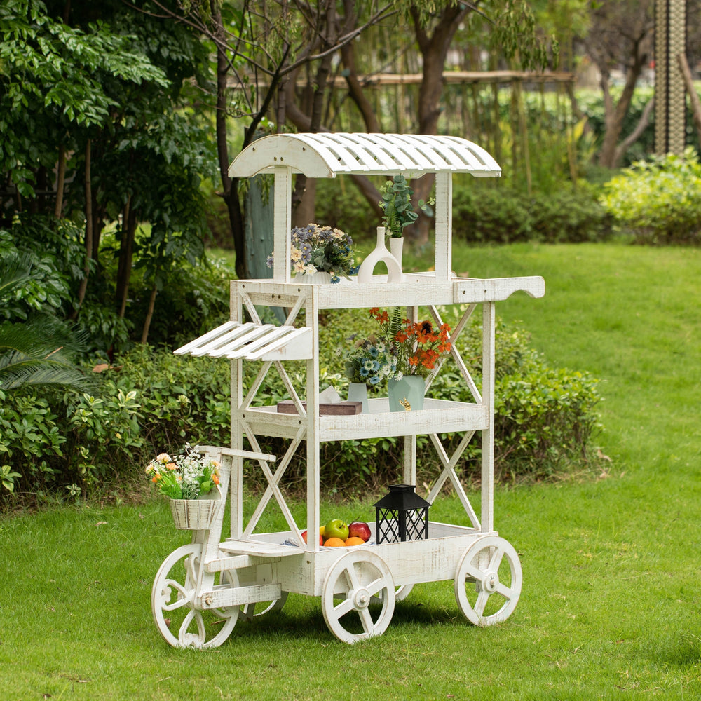 White Wood Mobile Food Cart 3 Tier Display Rack with Wheels Storage Organizer Image 2