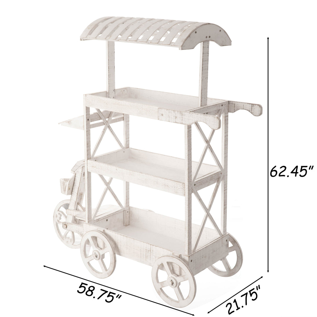 White Wood Mobile Food Cart 3 Tier Display Rack with Wheels Storage Organizer Image 4