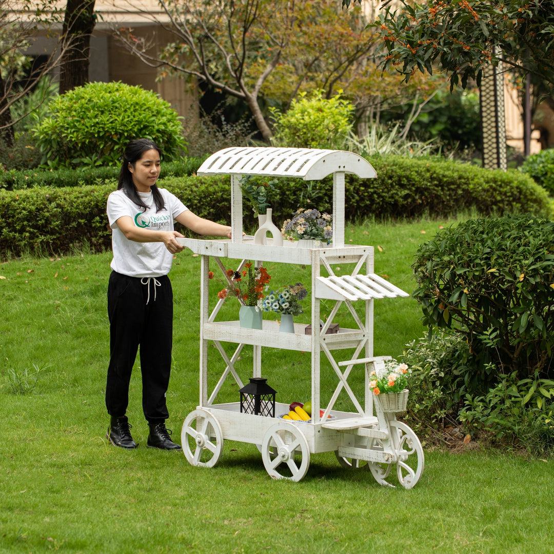 White Wood Mobile Food Cart 3 Tier Display Rack with Wheels Storage Organizer Image 5