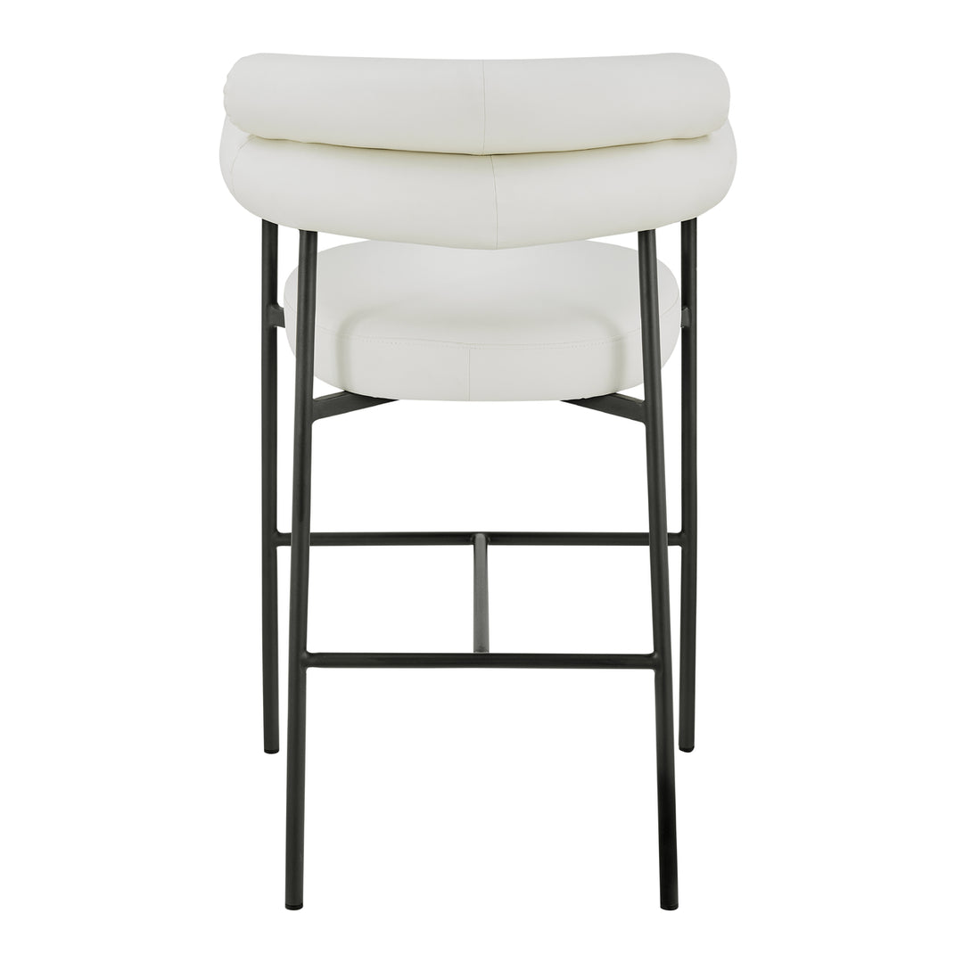 Iconic Home Ferro Bar Stool Chair Faux Leather Upholstered Round Seat Open Back Design Architectural Solid Metal Frame Image 3