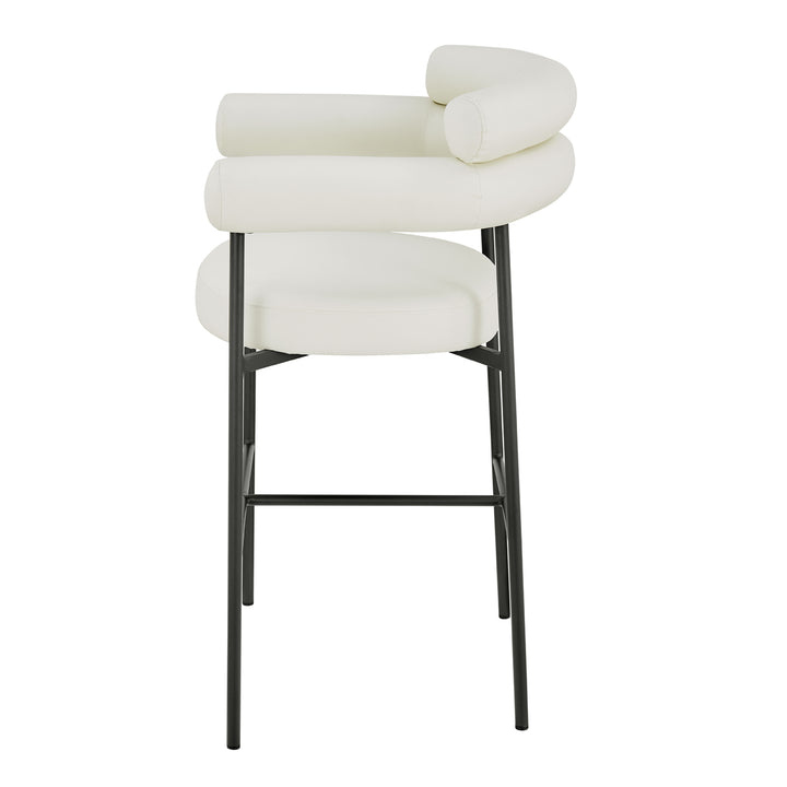 Iconic Home Ferro Bar Stool Chair Faux Leather Upholstered Round Seat Open Back Design Architectural Solid Metal Frame Image 4