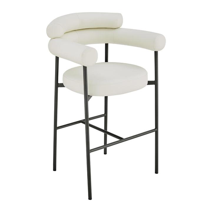 Iconic Home Ferro Bar Stool Chair Faux Leather Upholstered Round Seat Open Back Design Architectural Solid Metal Frame Image 5
