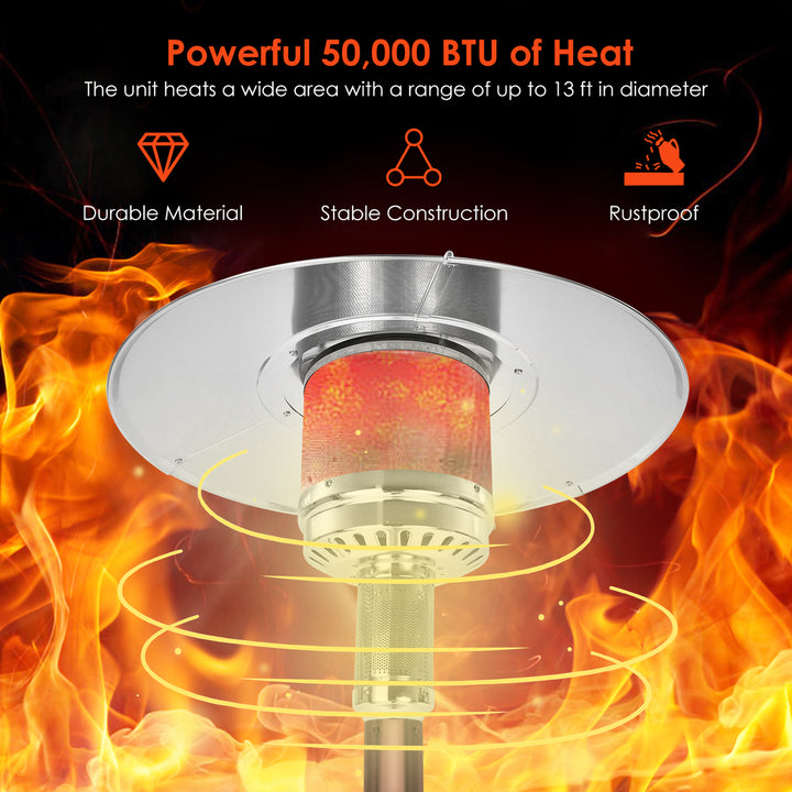 50000 BTU Propane Patio Heater Standing LP Gas Steel W/ Wheels Bronze Image 5