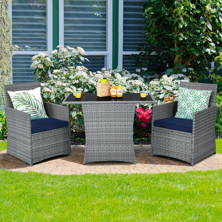 Costway 3PCS Patio Rattan Furniture Set Cushioned Sofa Armrest Garden White\Red\Navy\Turquoise Image 1