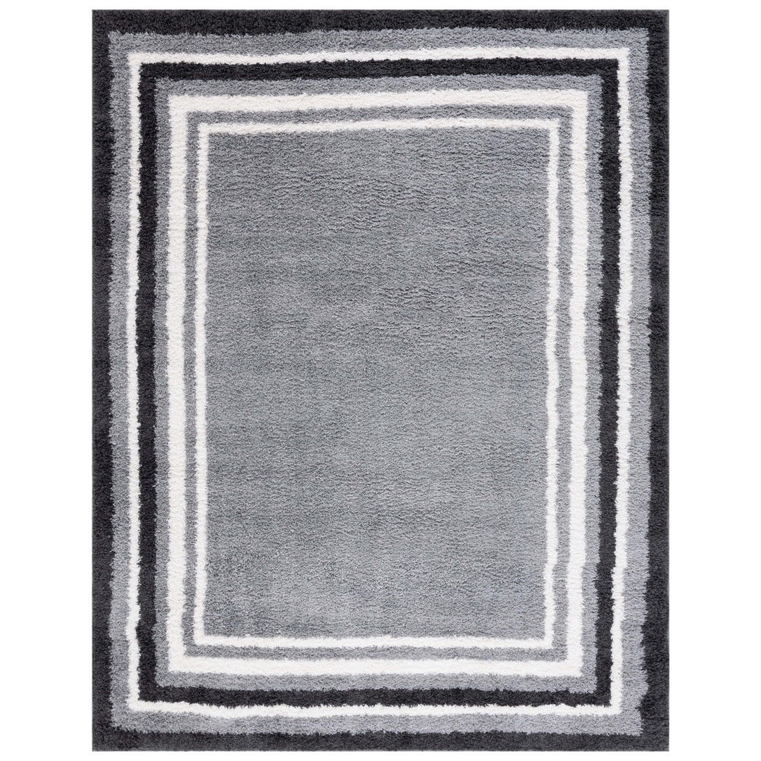 SAFAVIEH BSP251H Border and Stripe Shag 200 Grey / Black Image 4