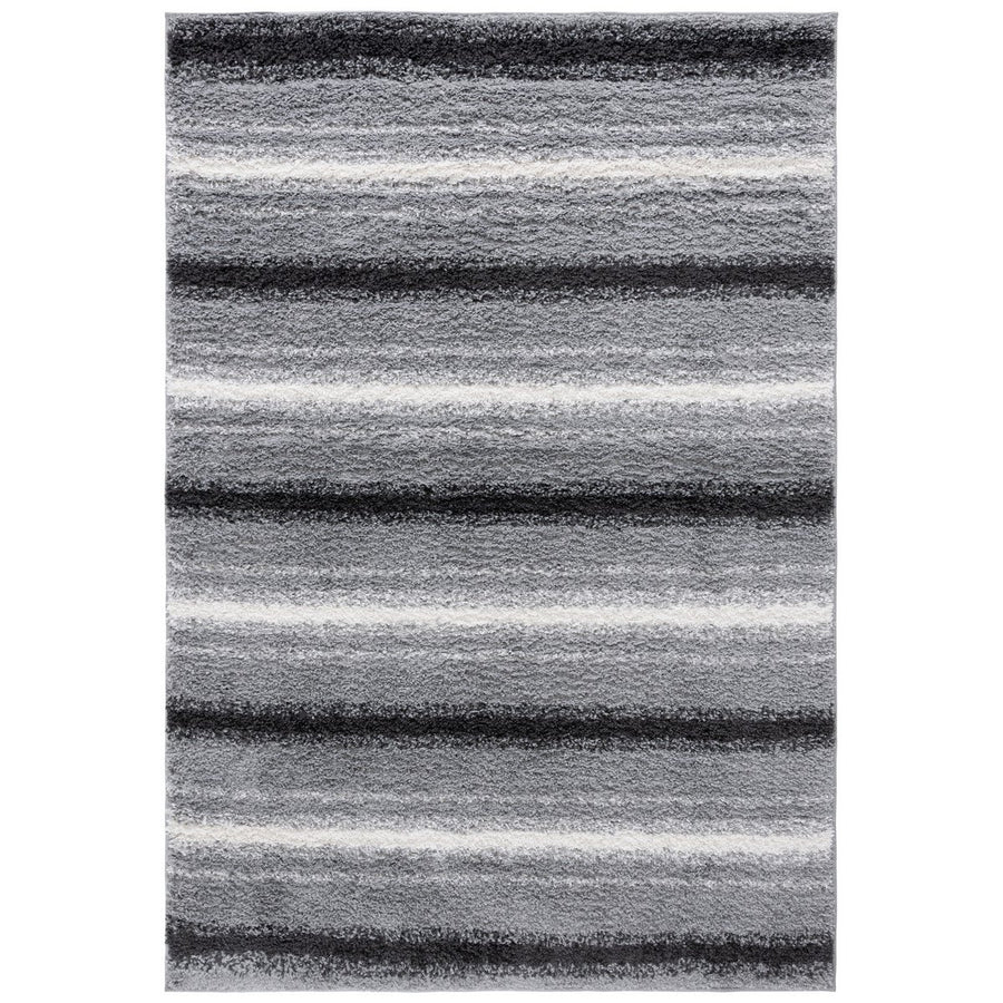 SAFAVIEH BSP252F Border and Stripe Shag 200 Grey / Black Image 1