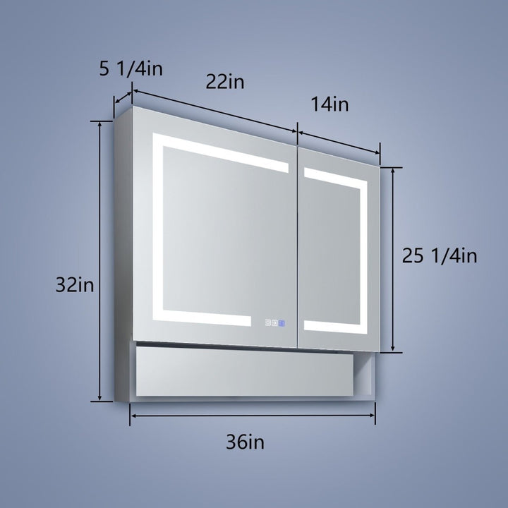 Ample 36" W x 32" H Surface or Recessed Mount Led Light Medicine Cabinet with Mirror Image 3