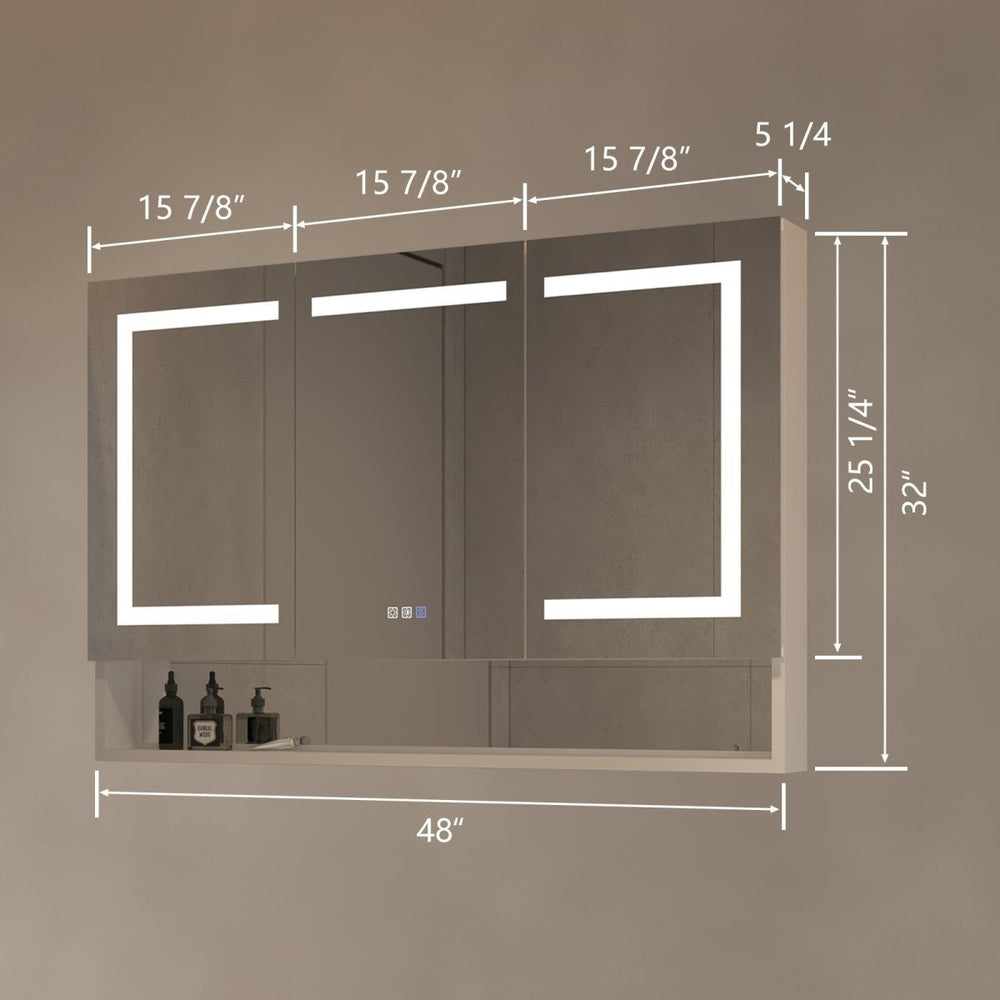 Ample 48" W x 32" H LED Lighted Mirror Chrome Medicine Cabinet with Shelves for Bathroom Recessed or Surface Mount Image 2