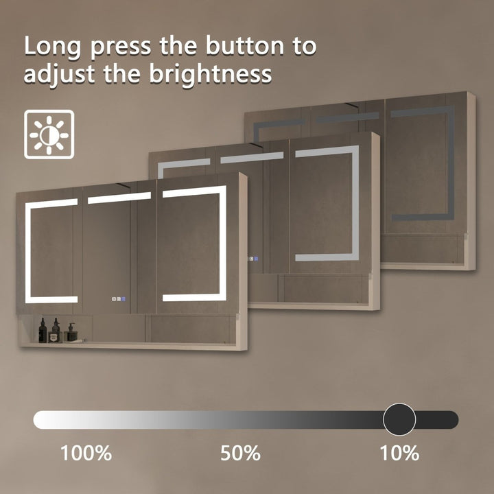 Ample 48"x32" Chrome LED Lighted Mirror Medicine Cabinet Recessed Surface Mount Image 4