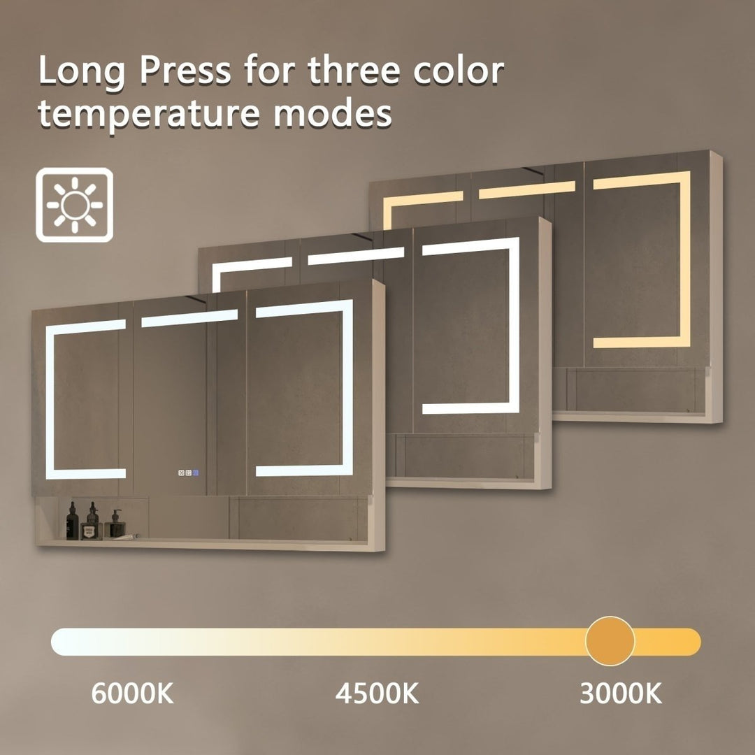 Ample 48"x32" Chrome LED Lighted Mirror Medicine Cabinet Recessed Surface Mount Image 5