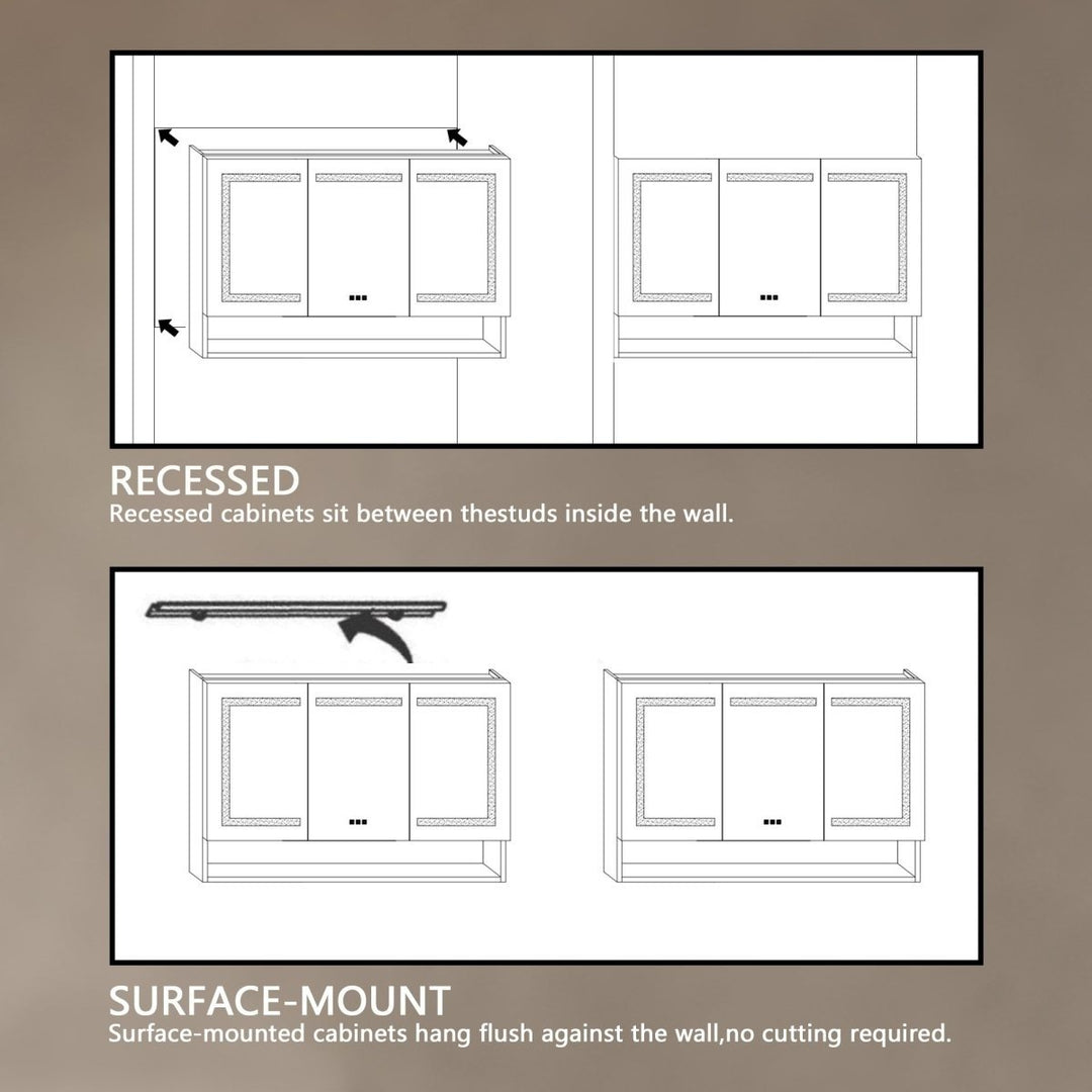 Ample 48"x32" Chrome LED Lighted Mirror Medicine Cabinet Recessed Surface Mount Image 7