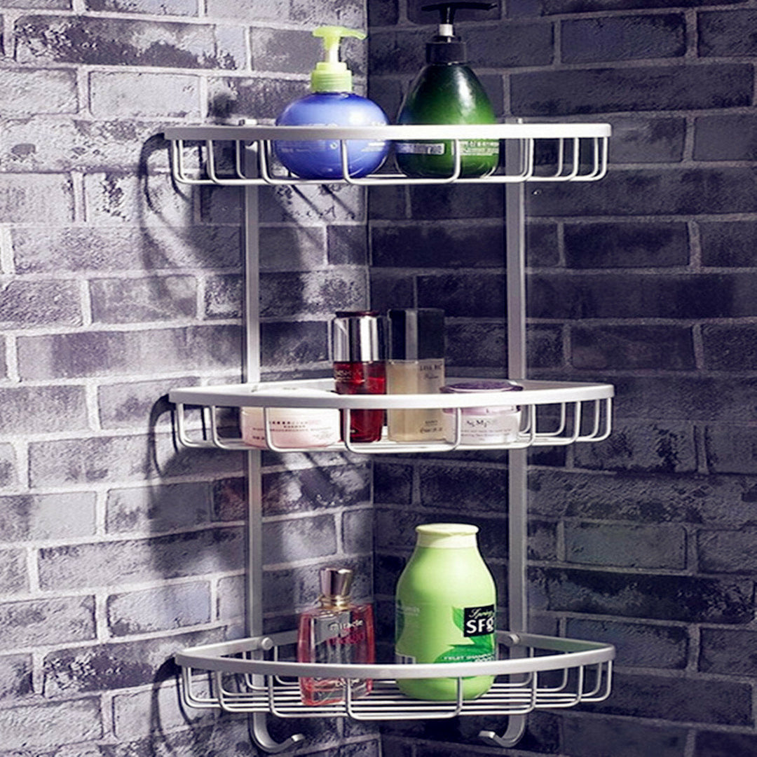 Aluminium Wall Mounted Bathroom Corner Shower Caddies Storage Shelf Rack Holder Image 3