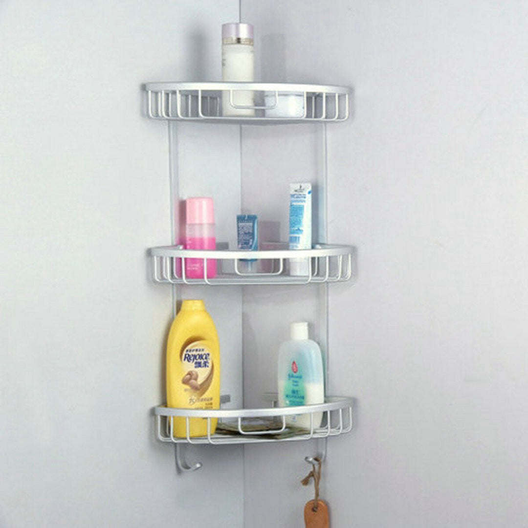 Aluminium Wall Mounted Bathroom Corner Shower Caddies Storage Shelf Rack Holder Image 4