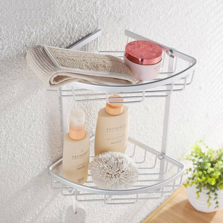 Aluminium Wall Mounted Bathroom Corner Shower Caddies Storage Shelf Rack Holder Image 5