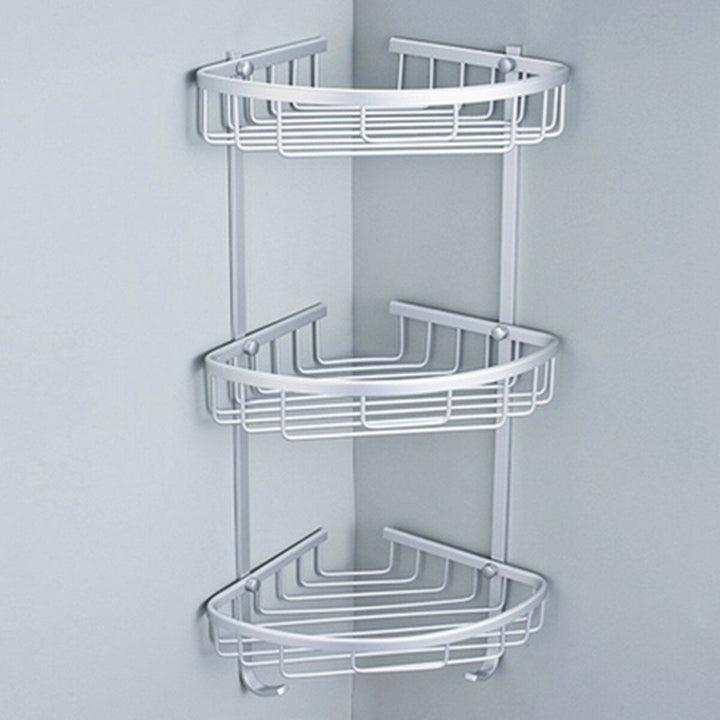 Aluminium Wall Mounted Bathroom Corner Shower Caddies Storage Shelf Rack Holder Image 9