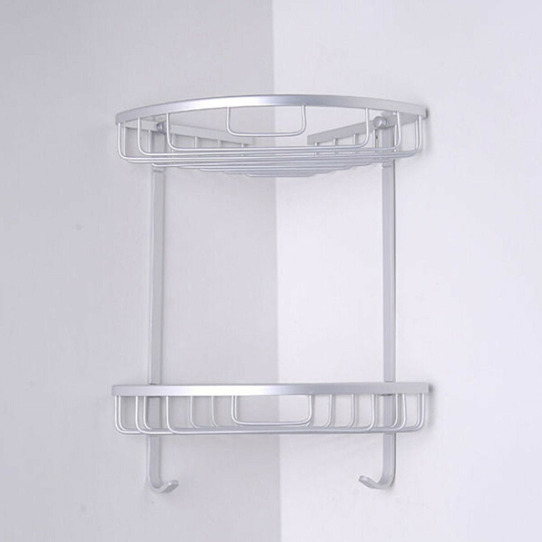 Aluminium Wall Mounted Bathroom Corner Shower Caddies Storage Shelf Rack Holder Image 11