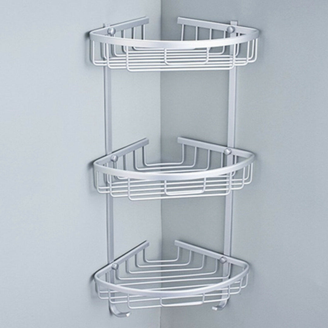 Aluminium Wall Mounted Bathroom Corner Shower Caddies Storage Shelf Rack Holder Image 1