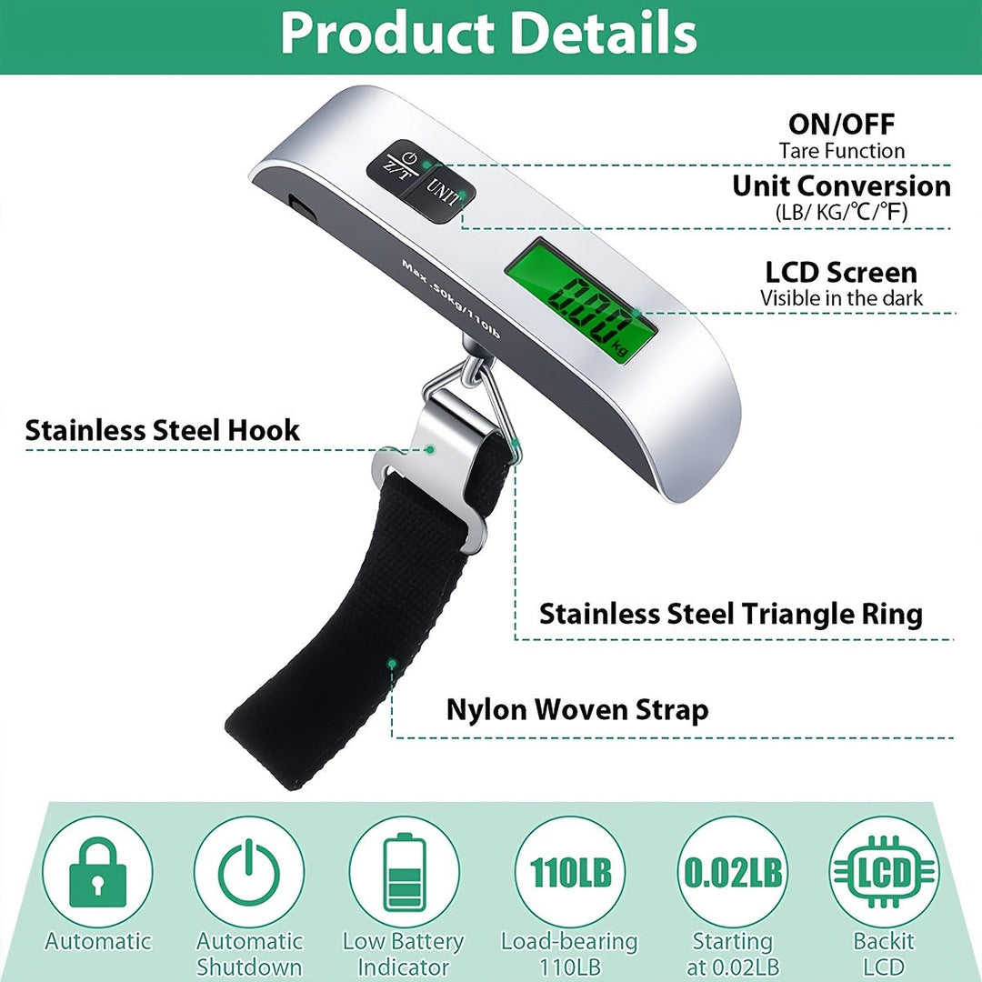 110lb,50kg Digital Handheld Baggage Hanging Luggage Scale With Backlight LCD Display Image 5