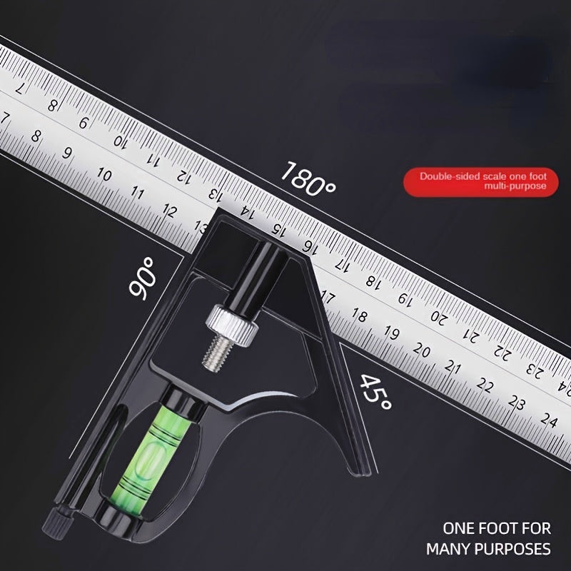 12" Professional Resolution Adjustable Stainless Steel Angle Combination Square Ruler Image 2